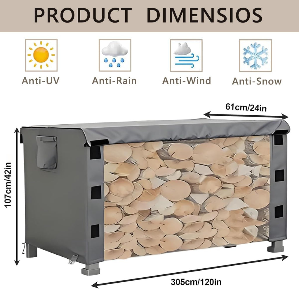 Waterproof Firewood Rack Cover 10FT, 600D Heavy Duty Oxford Firewood Rack Cover for Outdoor indoor, with