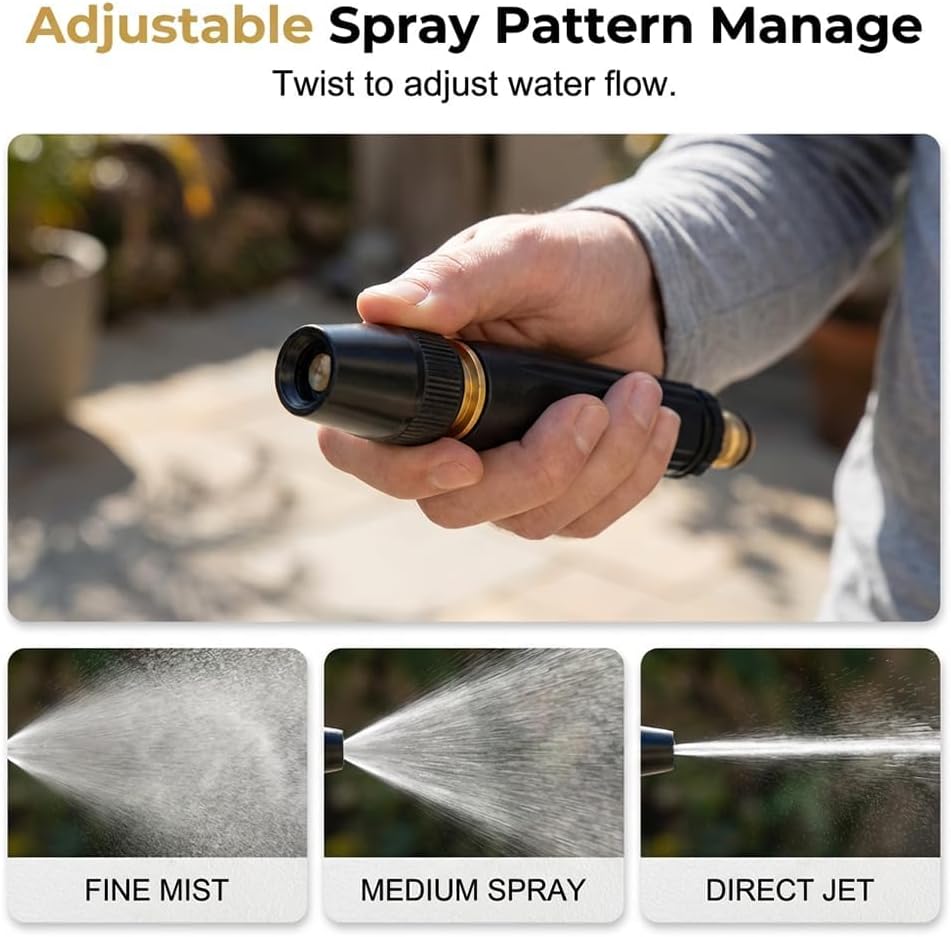 Heavy Duty Adjustable Hose Nozzle, High Pressure Water Spray Nozzle with Leak-Resistant Design, Metal Garden Hose