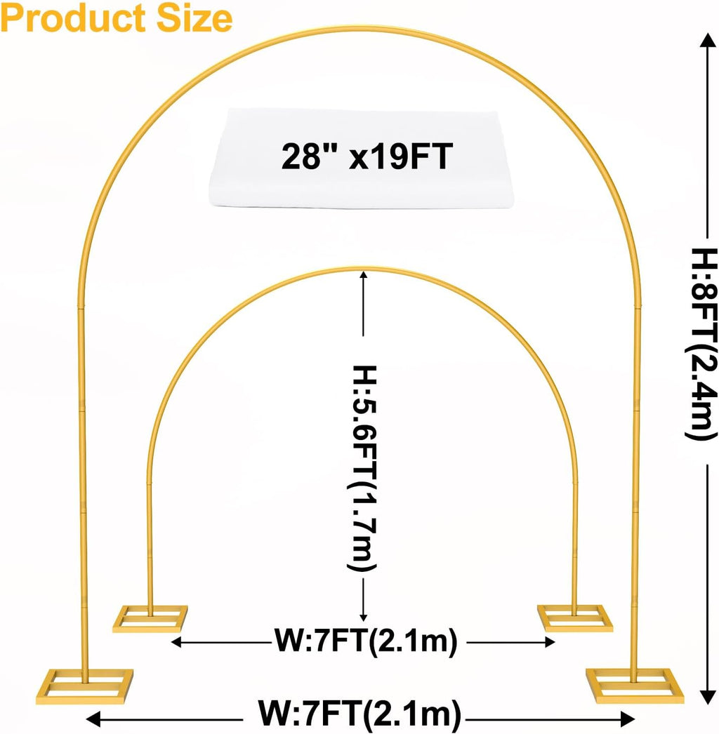 Arch Backdrop Stand,7ft x 8ft Heavy Duty Backdrop Stand with 28" x19FT Wedding Arch Draping Fabric with White Fabric
