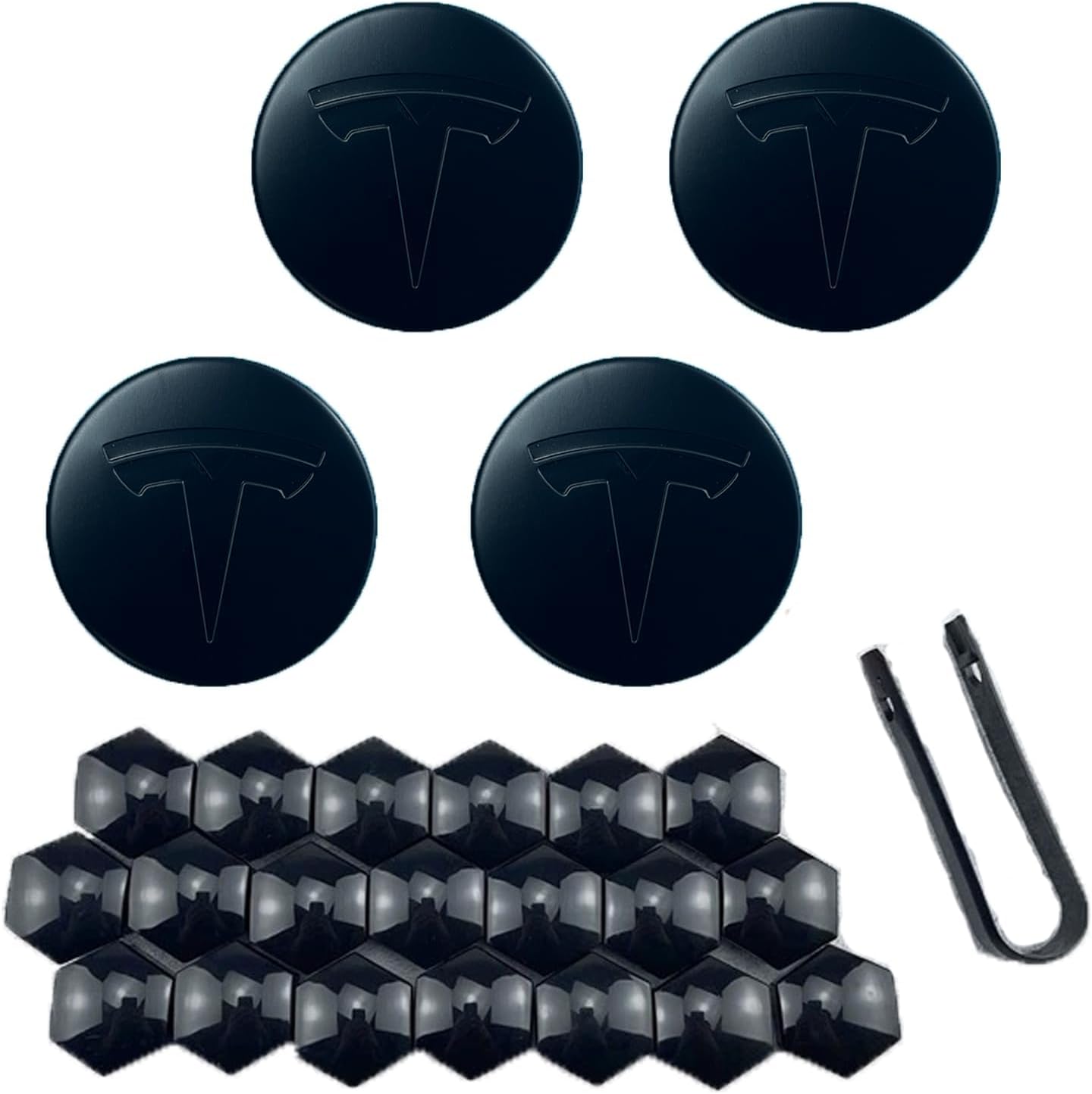 Wheel Center Hub Cap Kit with Tesla Emble Brand Center Caps for Model 3 Model Y with 20 Lug Nut Covers (4PCS) (Matte
