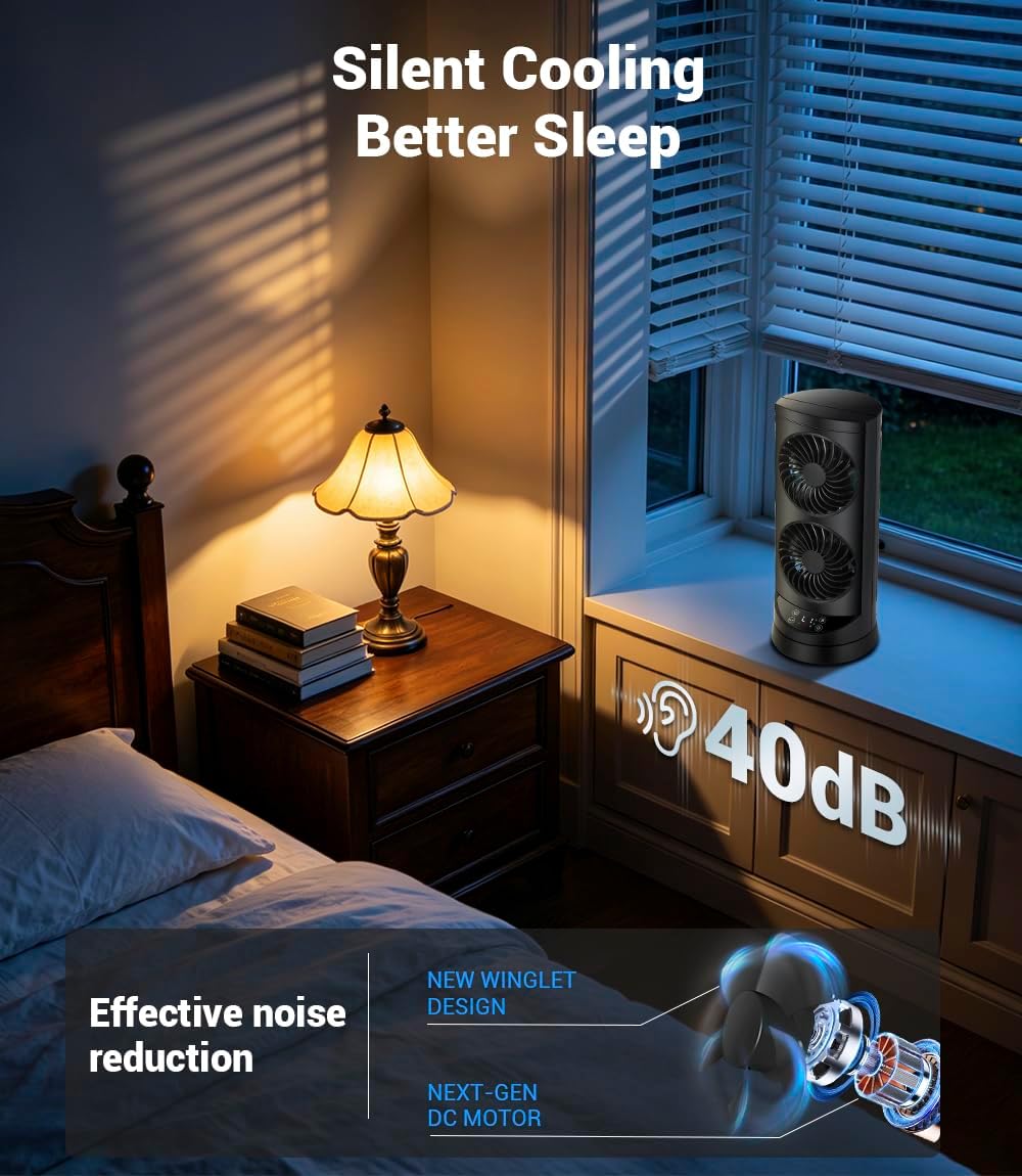 Tower Fan for Bedroom,24 ft/s Portable Desk Table Fan with Remote | 4 Speeds,12H Timer,60° & 110° Oscillating