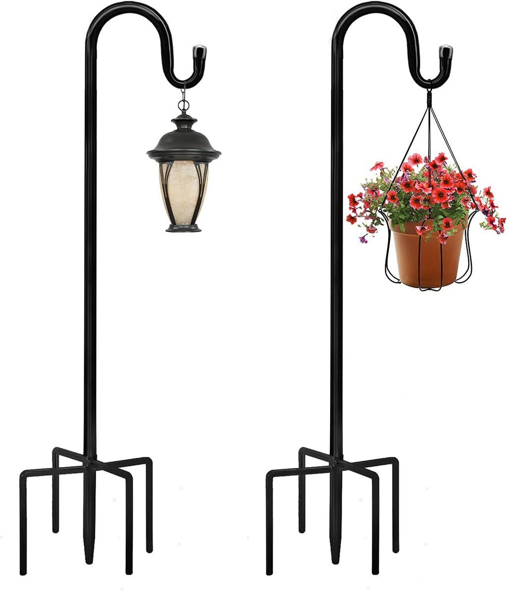 Shepherd Hooks 2 Pack - 48 Inches High 1/2 Inch Thick Adjustable Rust Resistant Shepards Hooks for Outdoor Solar