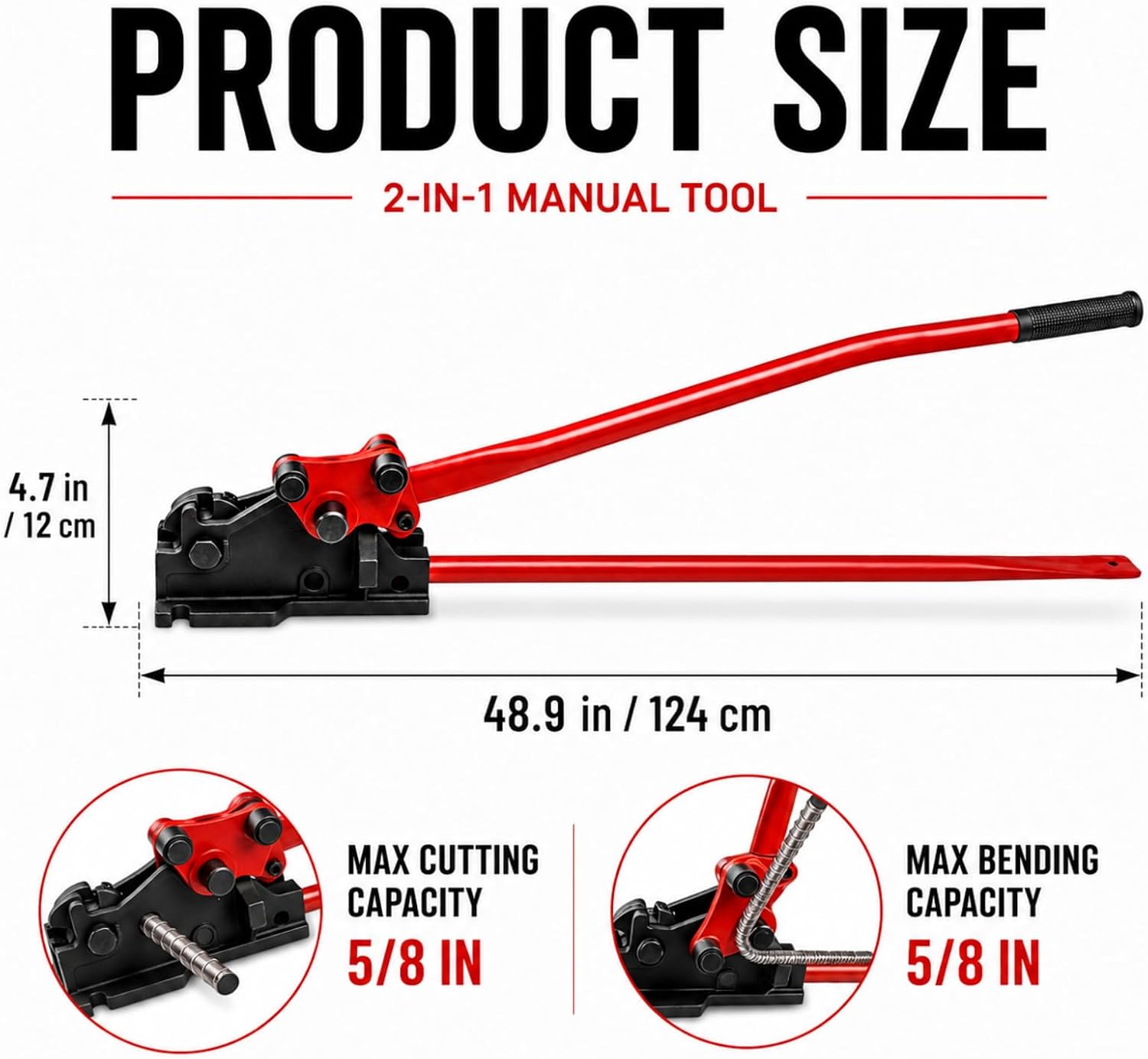 Manual Rebar Bender and Cutter, 2-in-1 Tool for Up to 5/8 Inch Rebar | Heavy Duty Removable Metal Shears and Bending