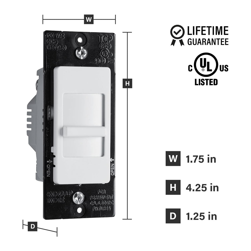Legrand 450W Wide Slide LED Dimmer Light Switch Single-Pole Tri-Color 1Pack