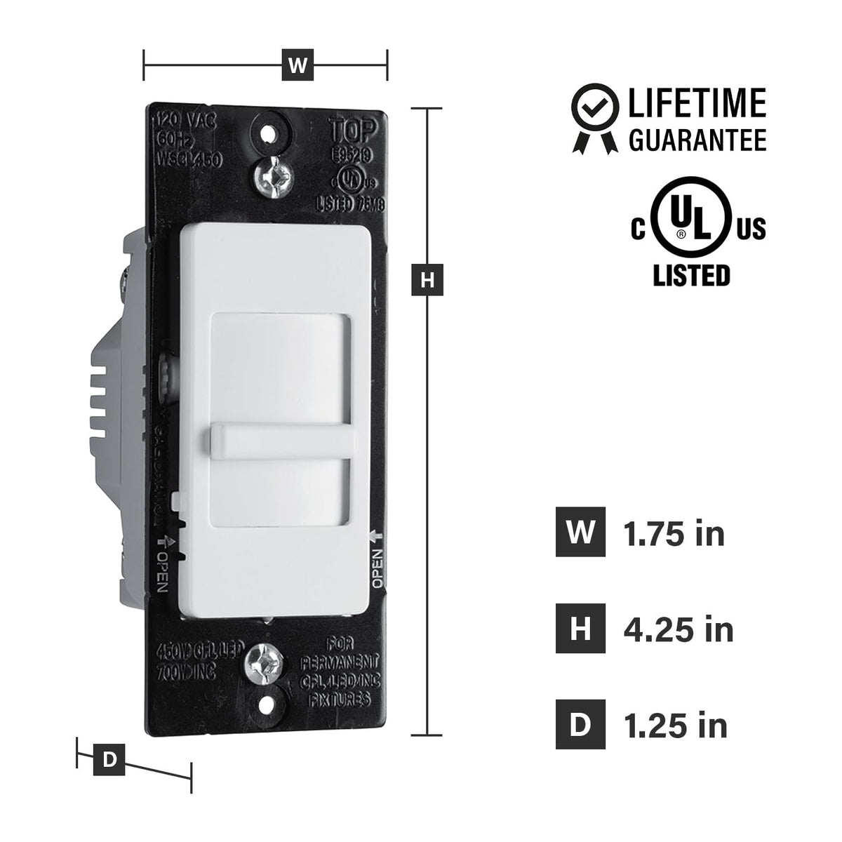 Legrand 450W Wide Slide LED Dimmer Light Switch Single-Pole Tri-Color 1Pack