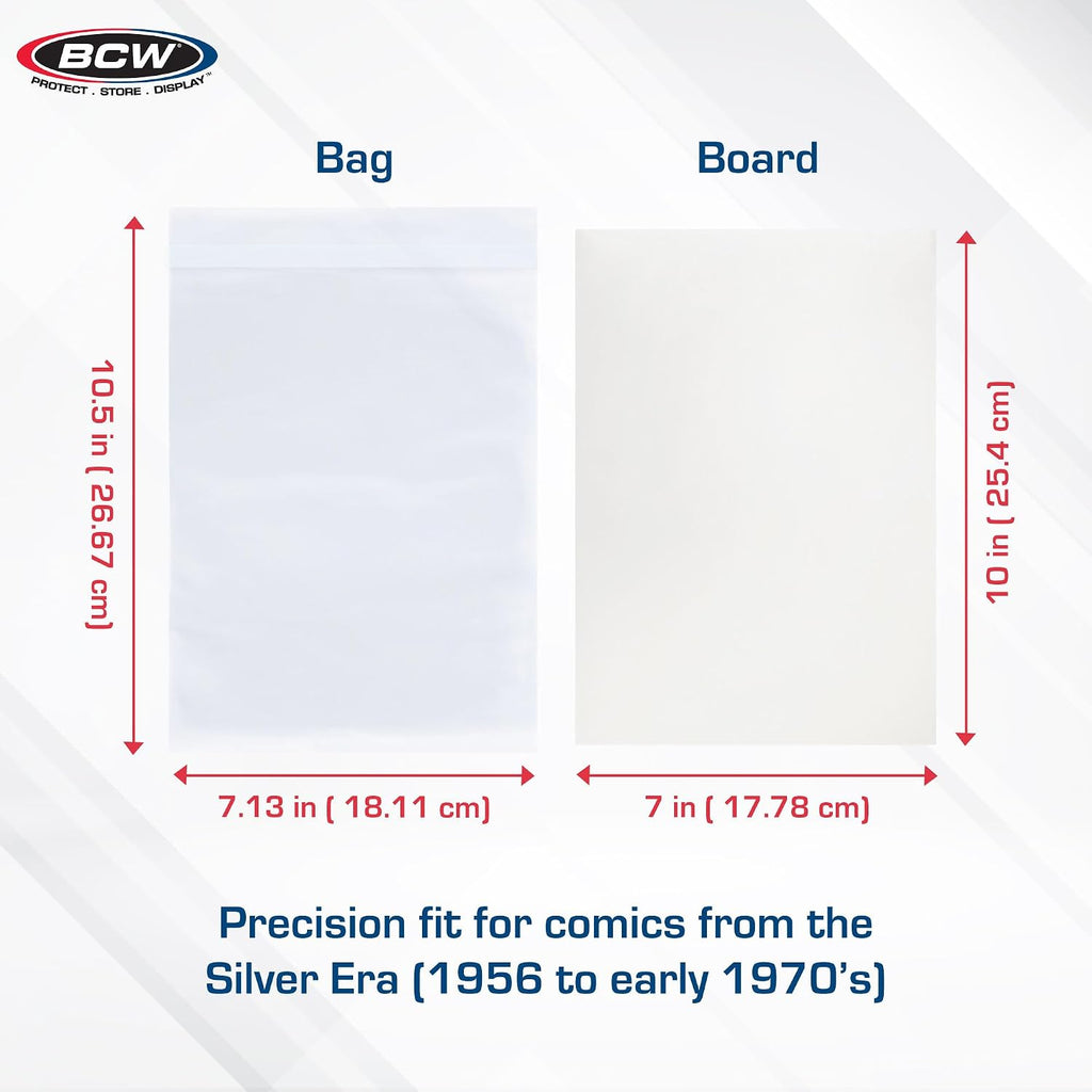 Silver Age Resealable Comic Bags and Boards Combo (100 Ct) | 100 Backing Boards + 100 Resealable Comic Bags |