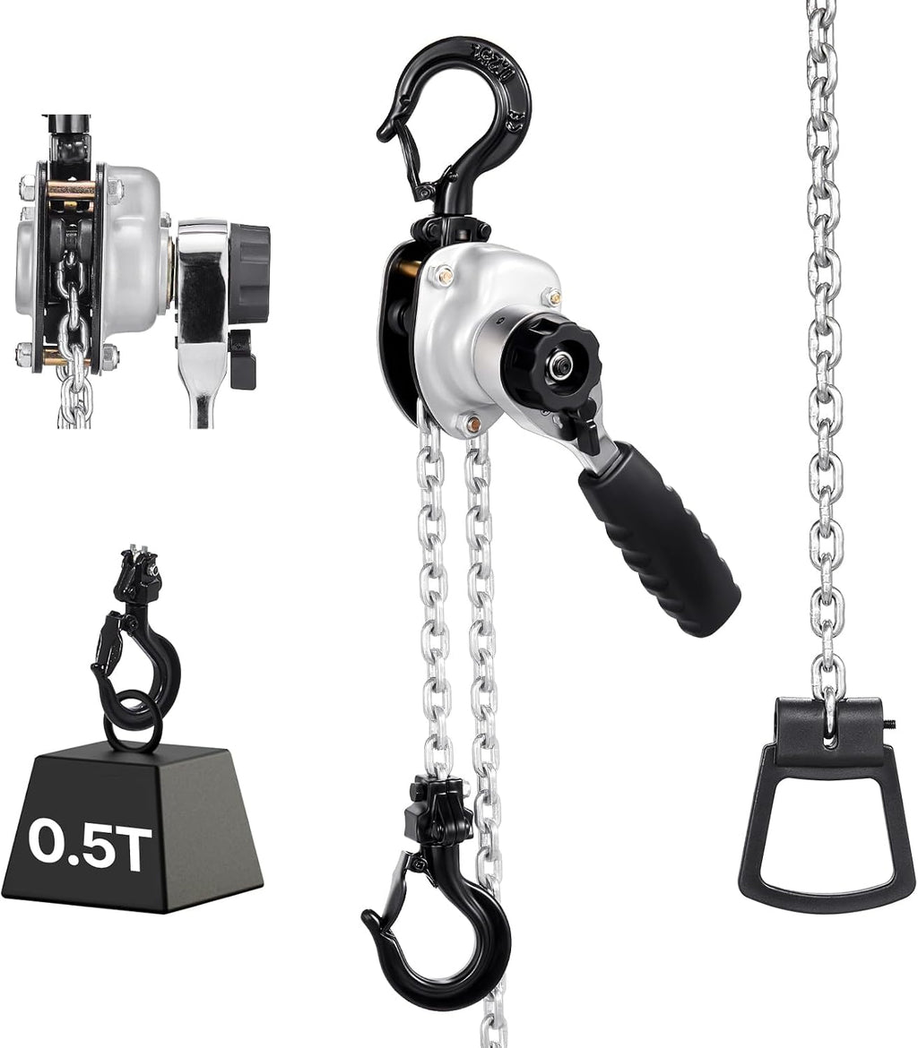 Manual Lever Chain Hoist, 1/2T 1100LBS Capacity Heavy Duty Come Along, 5FT Lift G80 Alloy Steel Chain with Dual Pawl