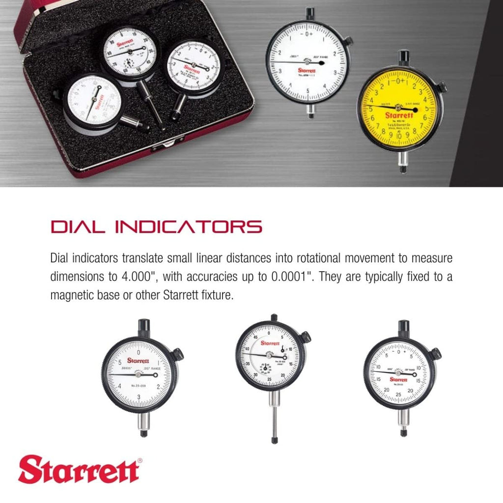 Starrett 25 Series Dial Indicator, 0-1.000" Range, .001" Graduation