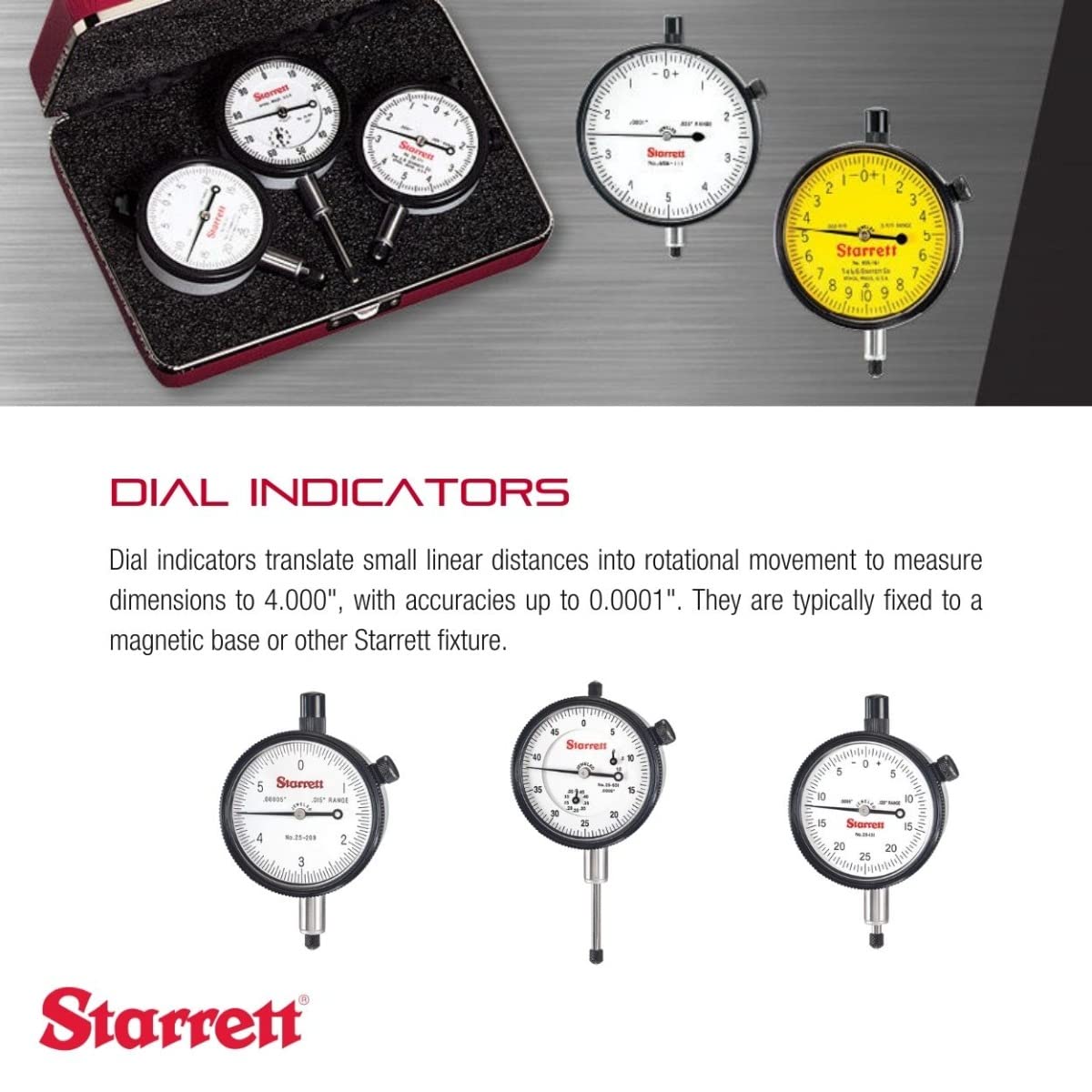Starrett 25 Series Dial Indicator, 0-1.000" Range, .001" Graduation