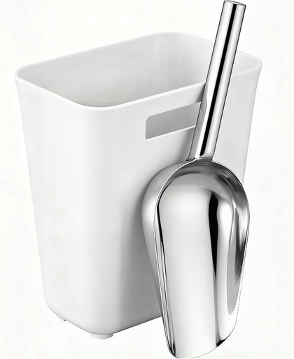Magnetic Ice Scoop Holder for Ice Machine and Freezer, Large White Storage Container with Stainless Steel Scoop