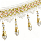 4 Yards White Beaded Fringe Trim, Tassel for Sewing DIY