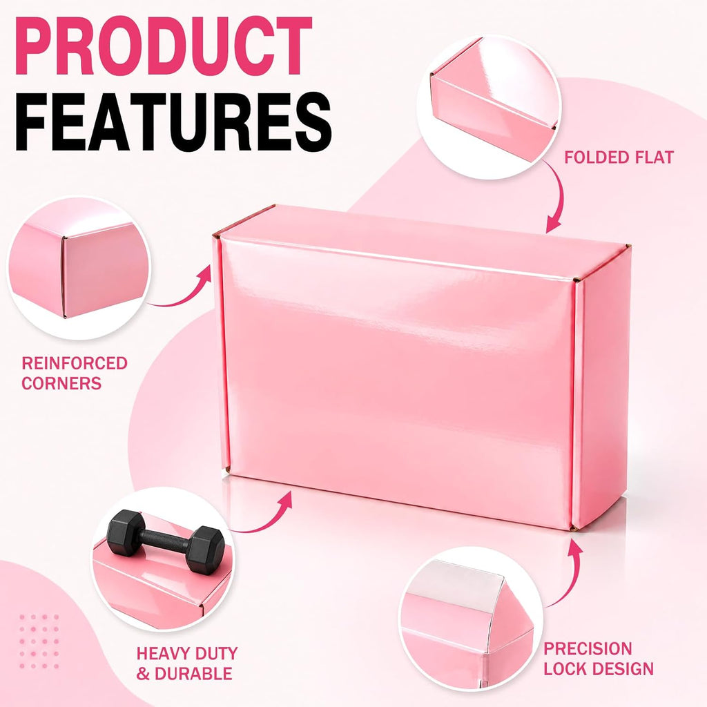 6x4x2 in Boxes for Shipping Small Business, 50 Pack Cute Pink Mailer Boxes, Corrugated Mailing Boxes Bulk
