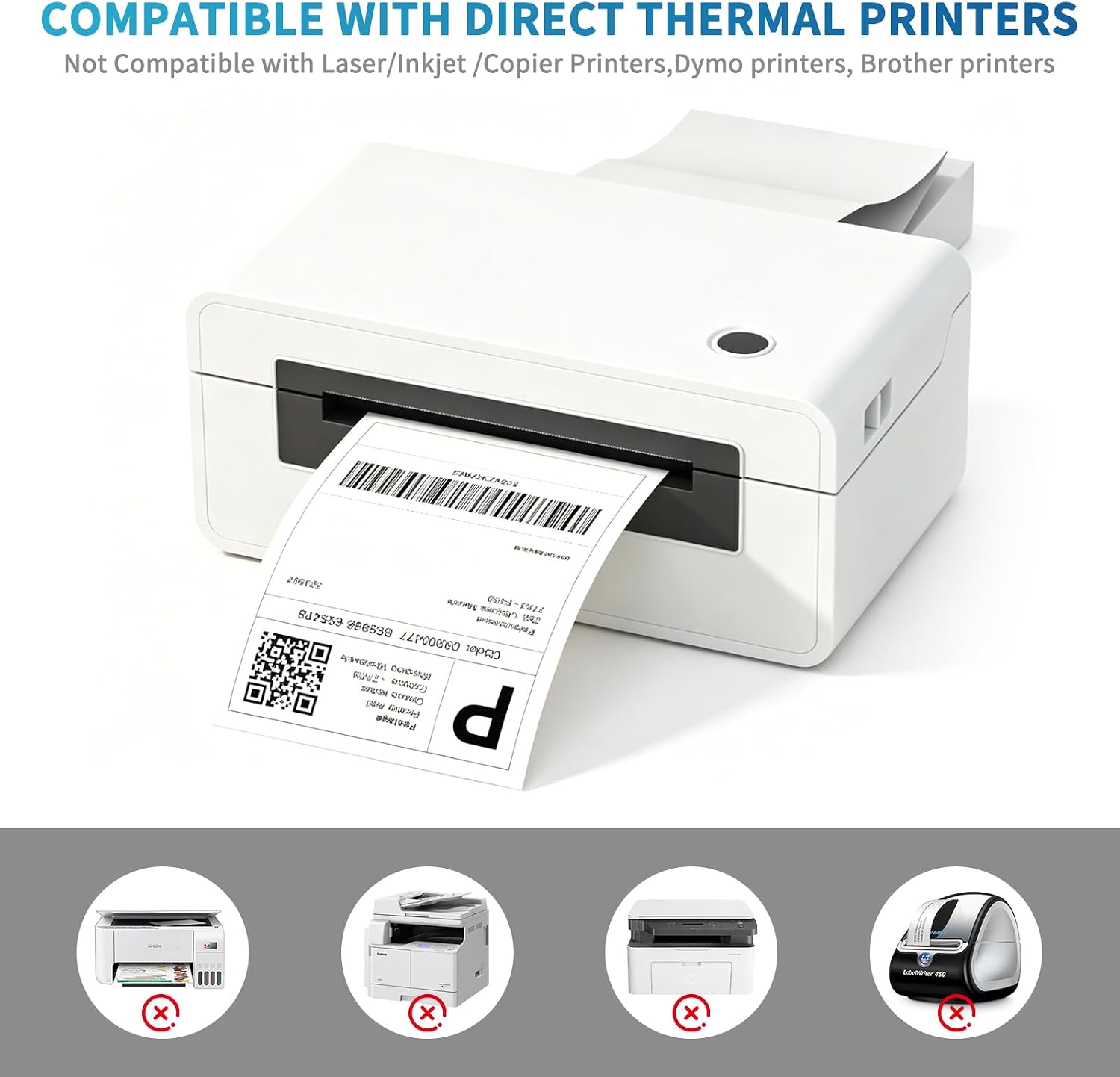 4 x 6 Thermal Labels - Pack of 100 Fanfold Labels for Direct Thermal Printer, White Perforated Shipping Label,100