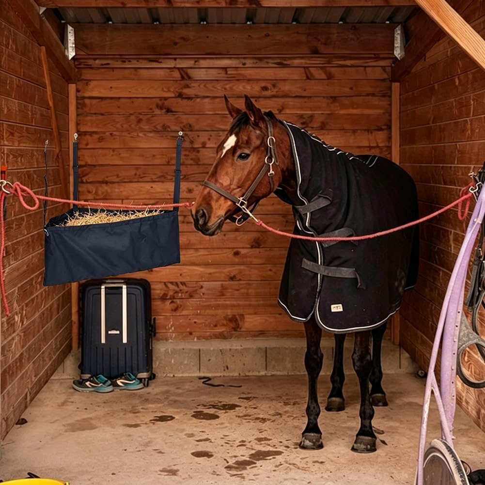 2Pack 32x15.9x10.3inch Horse Corner Hay Feeder Bag, Durable Oxford Cloth Large Capacity Hay Bag for Horse Trailer