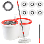 Spin Mop and Bucket with Wringer Set, 6 Microfiber Mop Heads, 61" Handle
