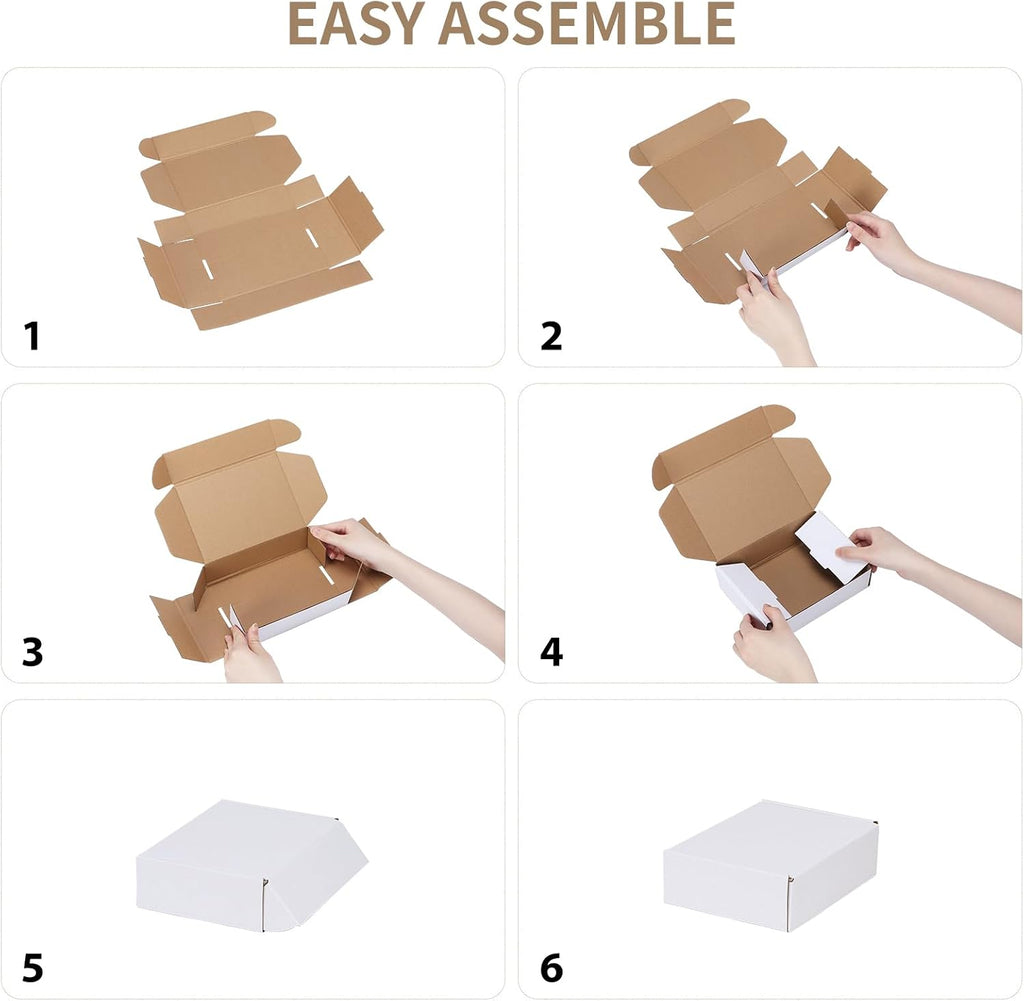 10 Pack 6x4x3 Small Shipping Boxes, White Corrugated Cardboard Box for Packing, Mailing, Business