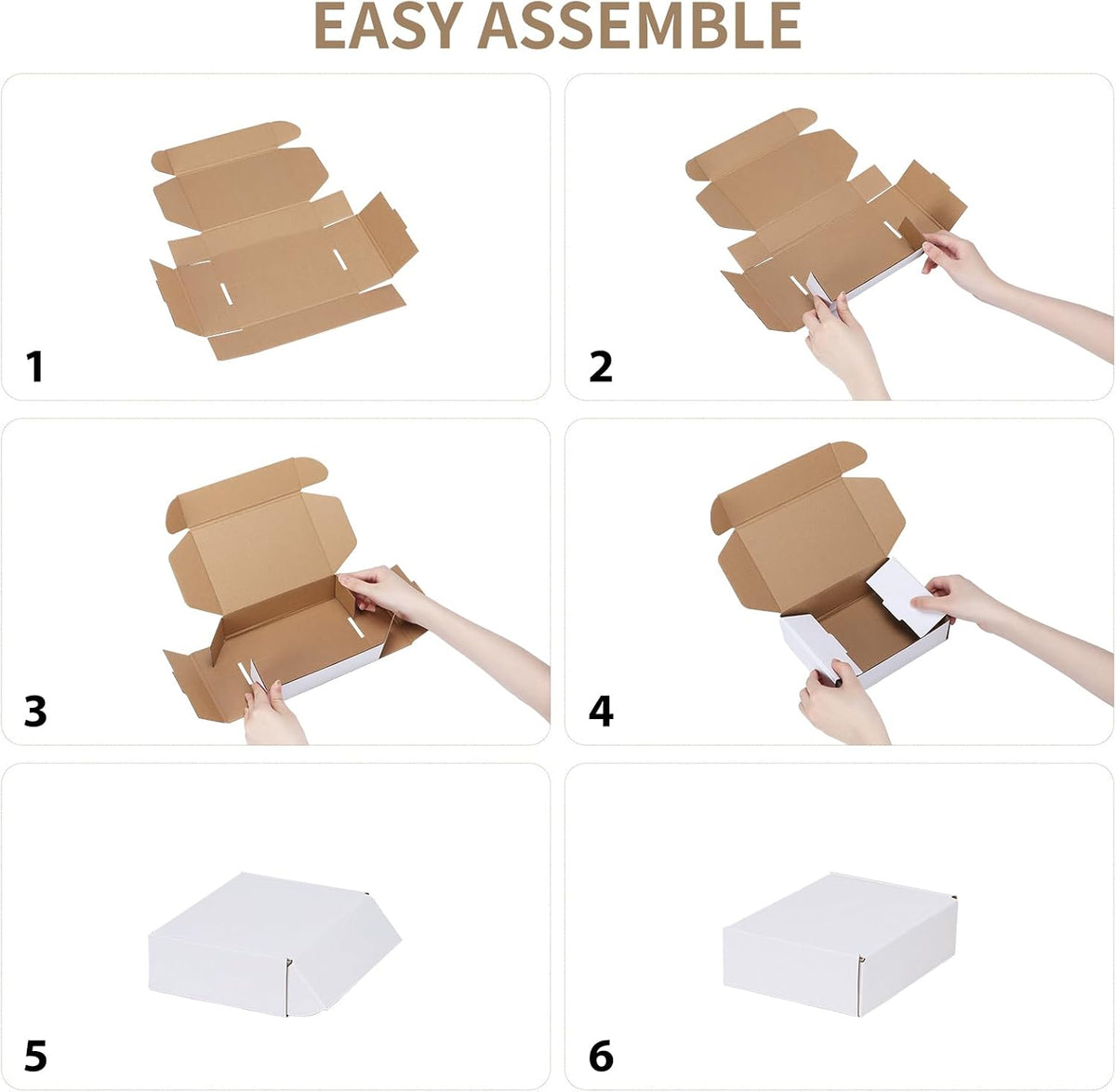 10 Pack 6x4x3 Small Shipping Boxes, White Corrugated Cardboard Box for Packing, Mailing, Business