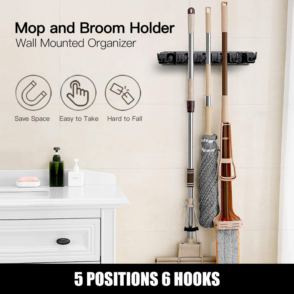 2 Pack Mop and Broom Holder, Wall Mount Organizer Storage Tool Rack