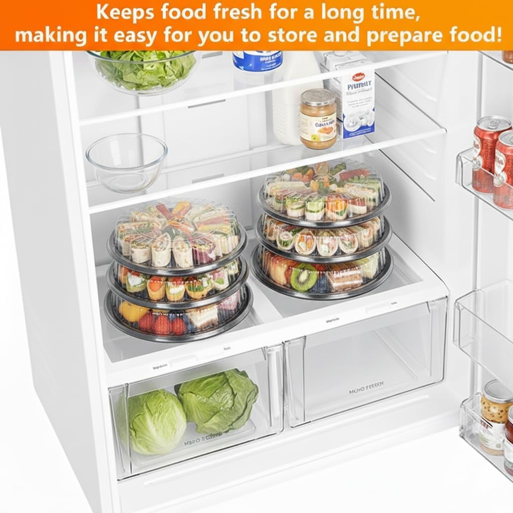 10 Inch Catering Trays with Lids, Round, Plastic, 30 Pack