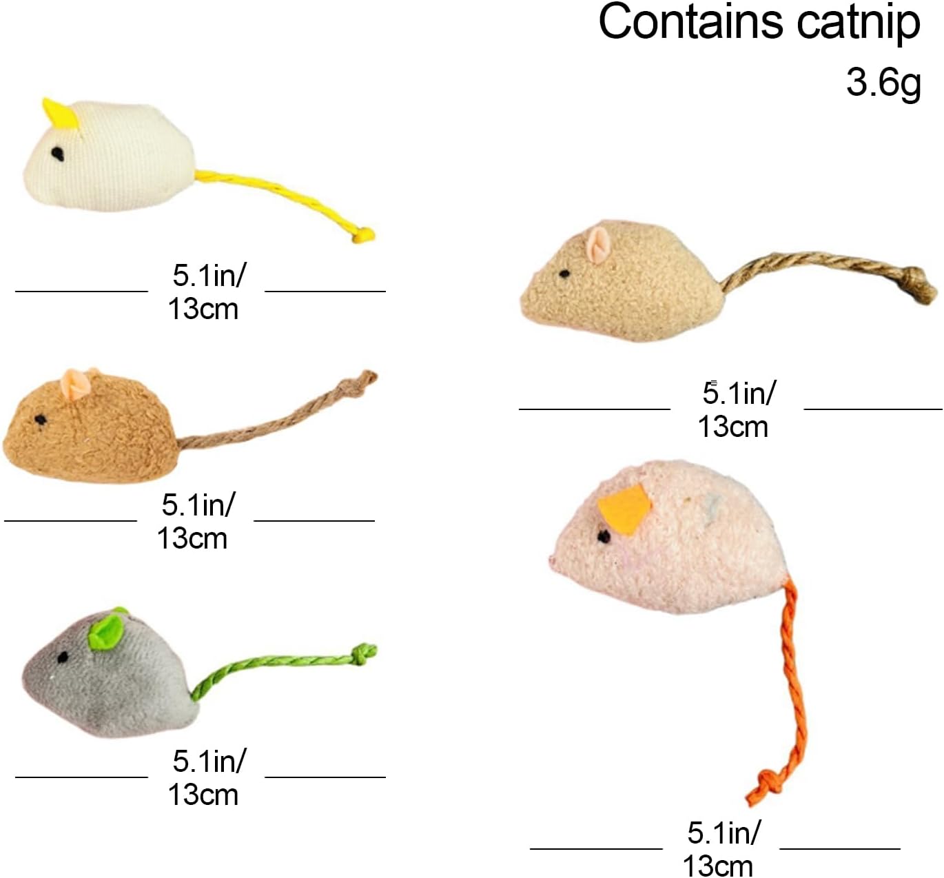 cat Toys 5pcs Mouse Toys, Interactive Catnip Animal Toys for Indoor Kittens to Eliminate Boredom for Bored Indoor