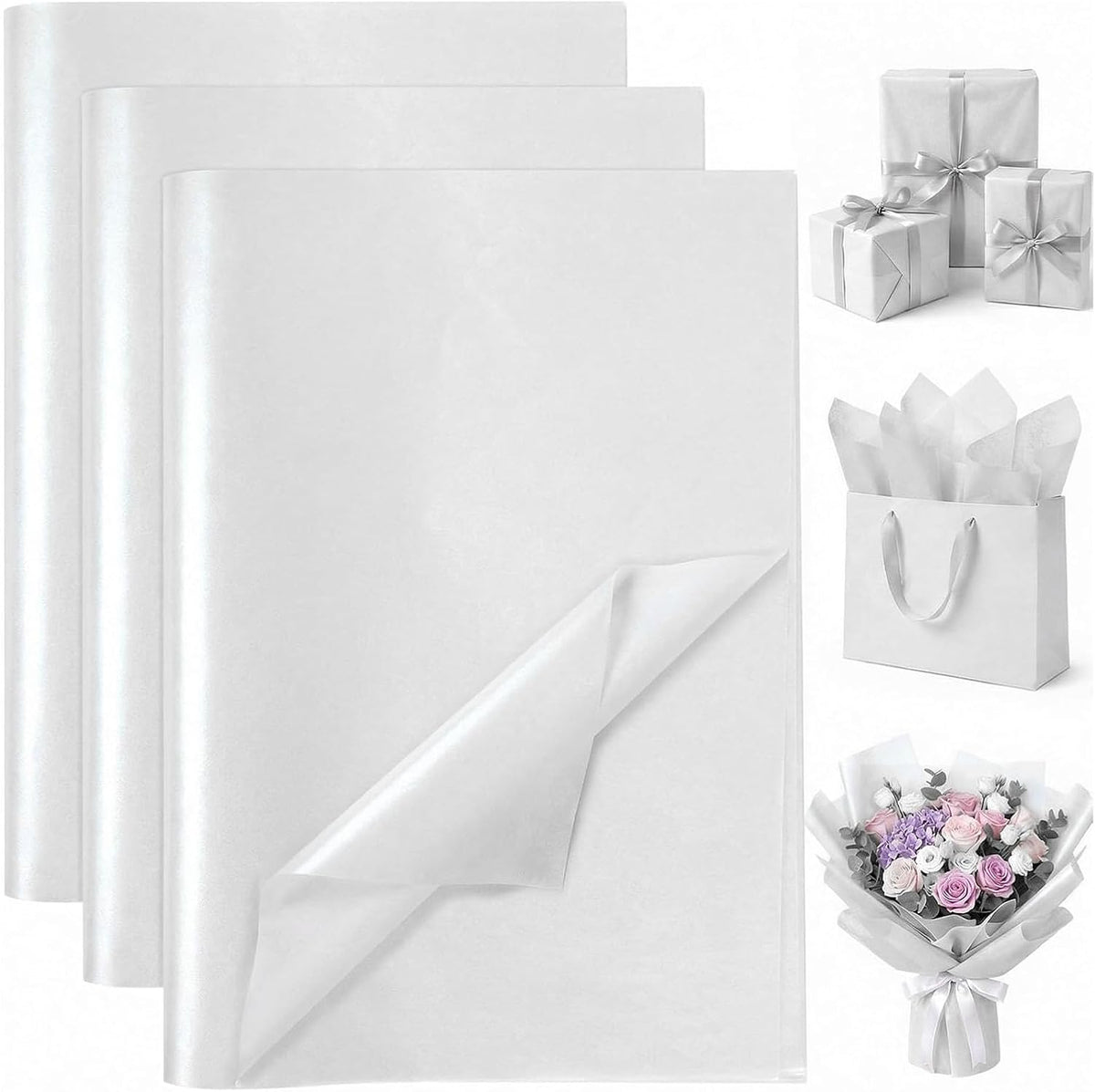 White Gift Wrapping Tissue Paper Bulk for Gift Bags,160 Sheets 20 x 14 Inch