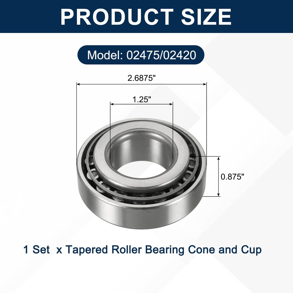 uxcell 02475/02420 Tapered Roller Bearing Cone and Cup Set, 1.25" Bore
