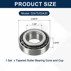 uxcell 02475/02420 Tapered Roller Bearing Cone and Cup Set, 1.25" Bore