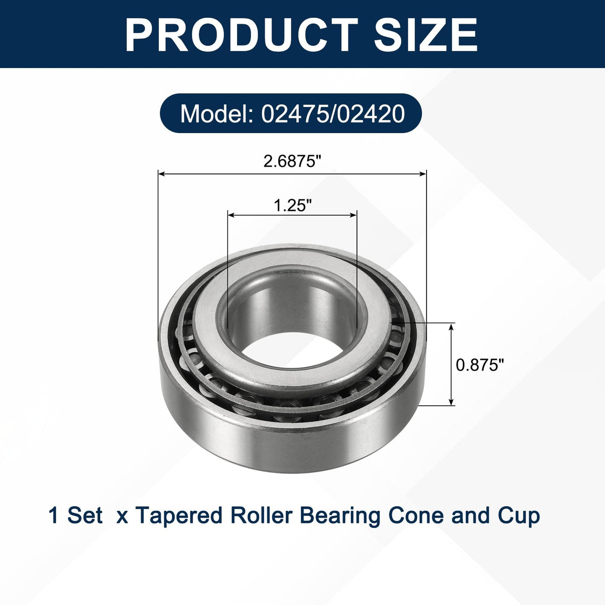uxcell 02475/02420 Tapered Roller Bearing Cone and Cup Set, 1.25" Bore