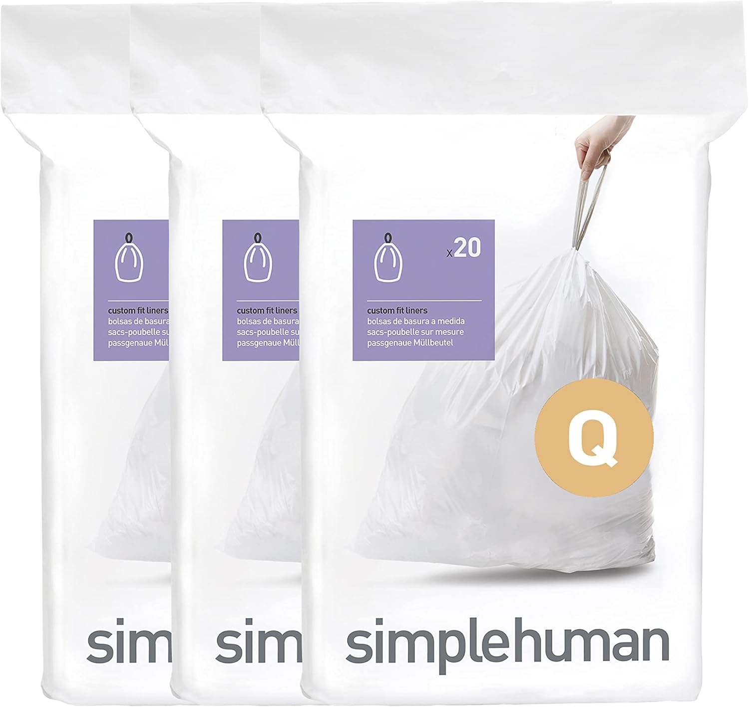 Code Q 60 Count Custom Fit Liners, Drawstring Kitchen Trash Bags, One-by-One Mess-Free Dispense, Extra Thick & Double