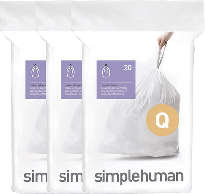 Code Q 60 Count Custom Fit Liners, Drawstring Kitchen Trash Bags, One-by-One Mess-Free Dispense, Extra Thick & Double