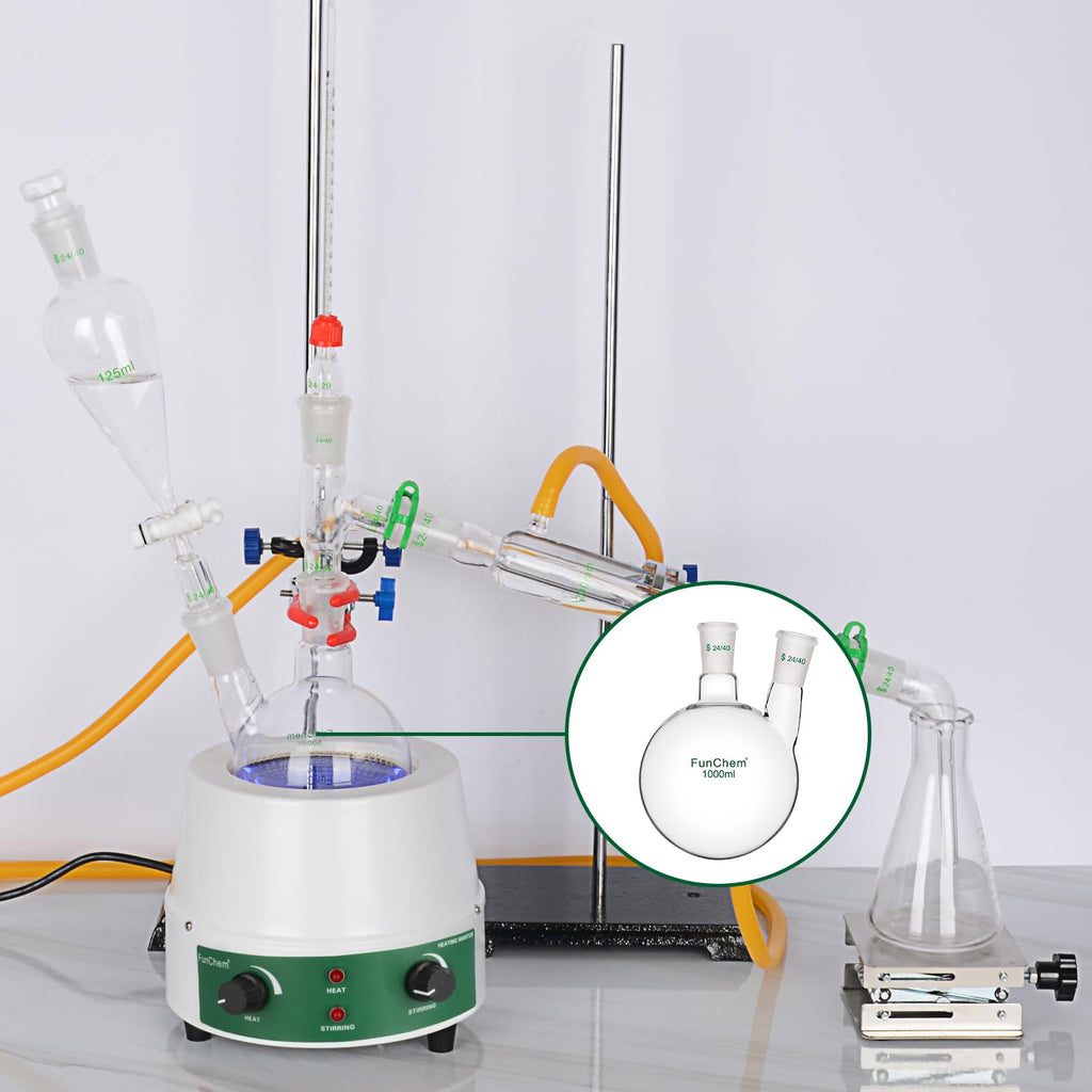 Glass Round Bottom Flask 24/40, 2 Neck Round Bottom Receiving Boiling Flask RBF, with 24/40 Standard Taper Outer