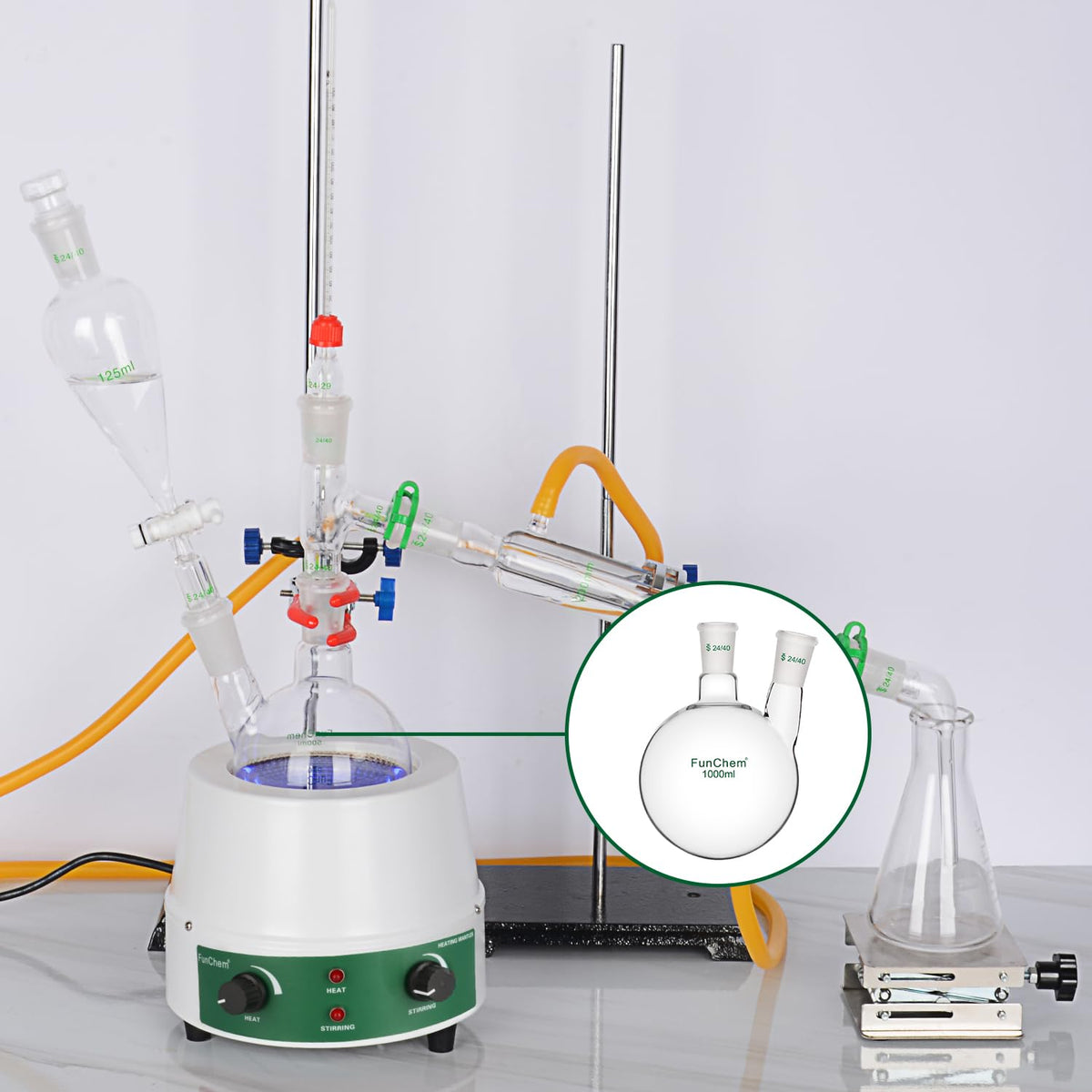 Glass Round Bottom Flask 24/40, 2 Neck Round Bottom Receiving Boiling Flask RBF, with 24/40 Standard Taper Outer