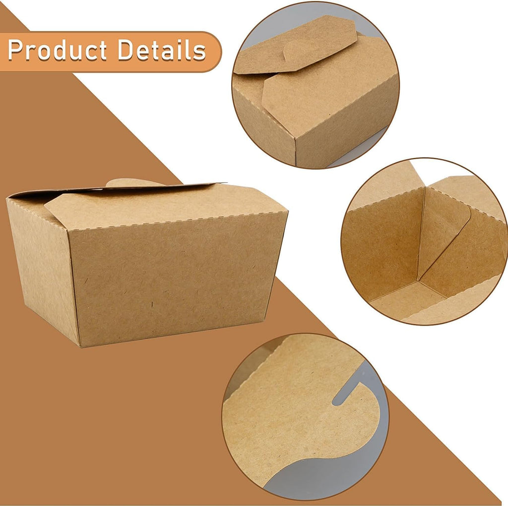 100-Pack Chinese Take Out Boxes,25oz Kraft Brown To-Go Containers