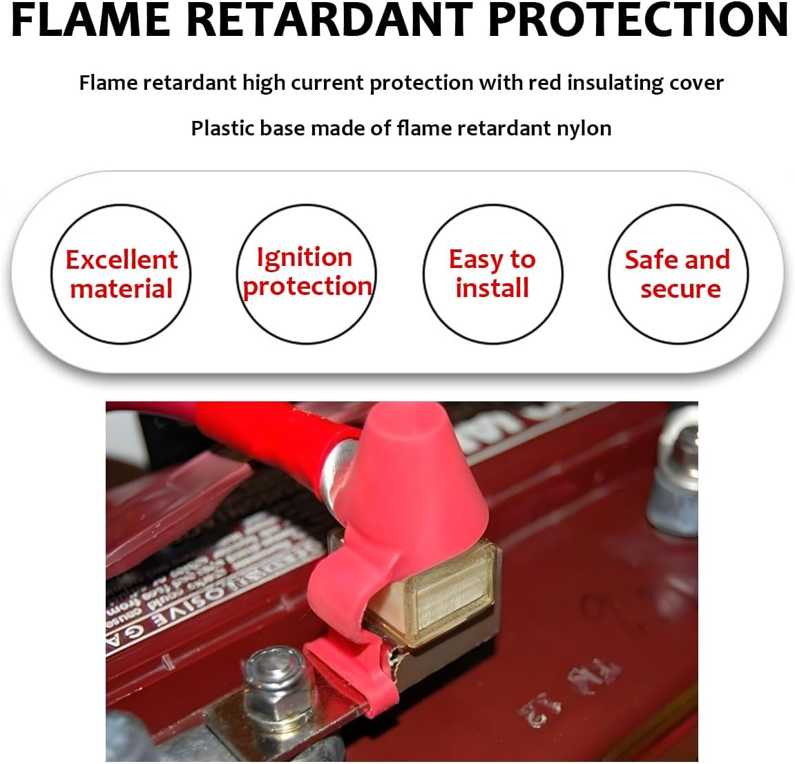 Battery Terminal Fuse Kit, 200A 58V Rated Battery Fuse and Waterproof Terminal Mount Fuse Block, Battery Terminal
