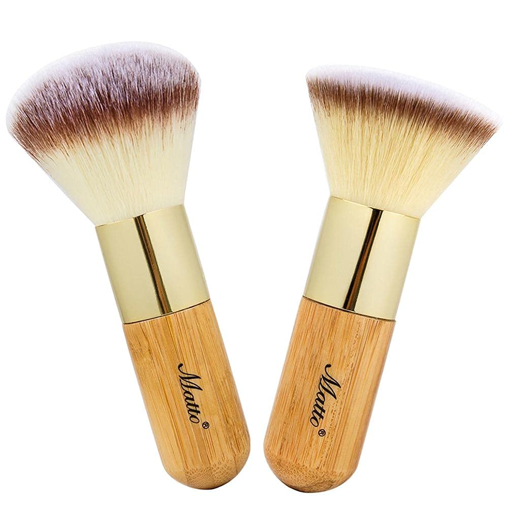2-Piece Short Makeup Brush Set with Powder and Foundation Brushes