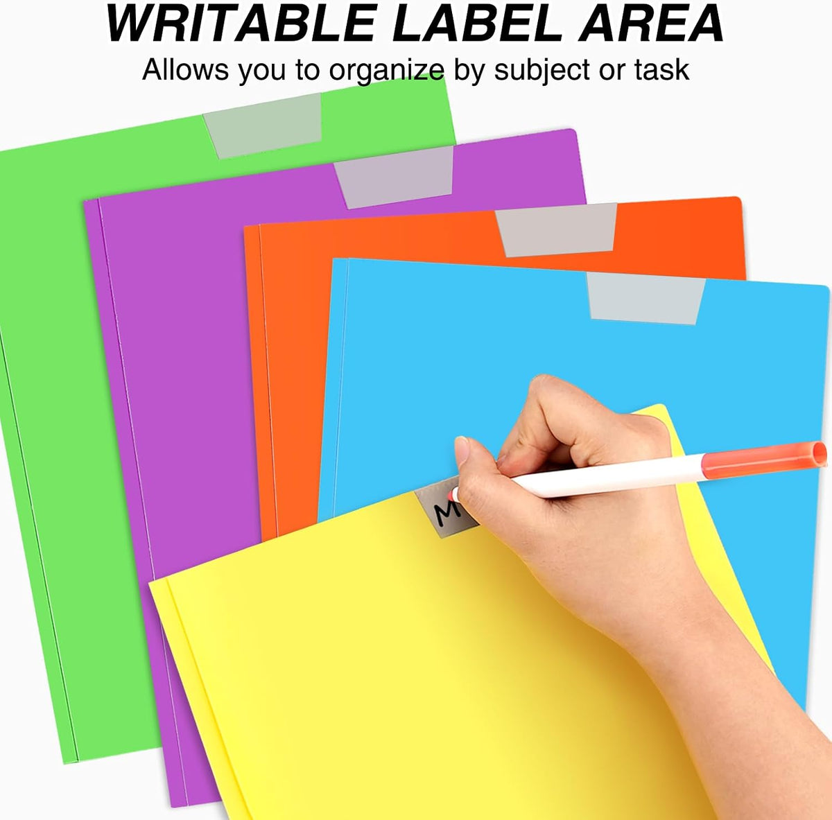 6 Pack Folders with Pockets and Prongs, Folders with Writable Label