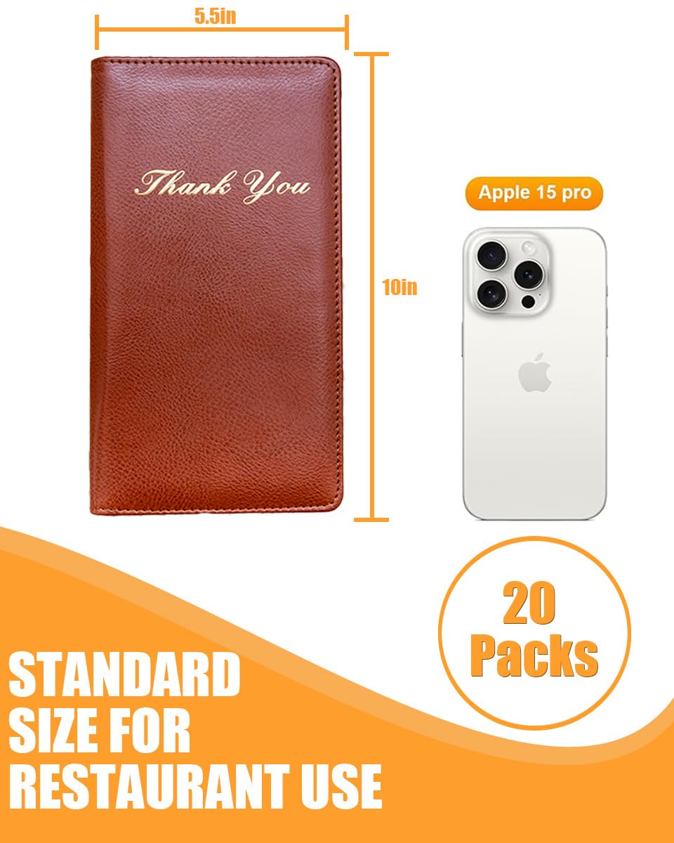 Check Presenters for Restaurant, PU Leather 5 Packs Guest Check Book Waitress Books for Servers (5 Packs, Brown)