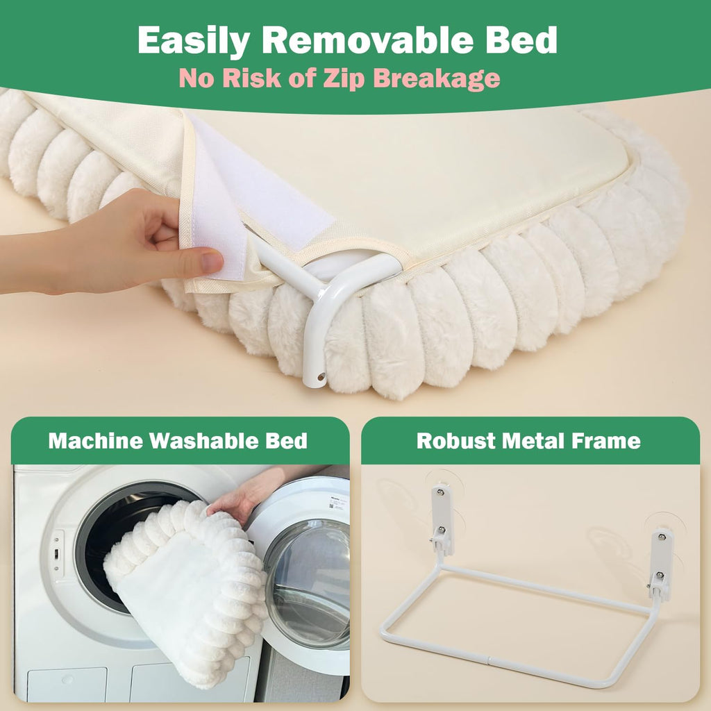 SnugCloud Foldable Cat Window Perch - Cordless, Ultra Soft Machine Washable Bed with 4-Sided Bolster, Metal Frame
