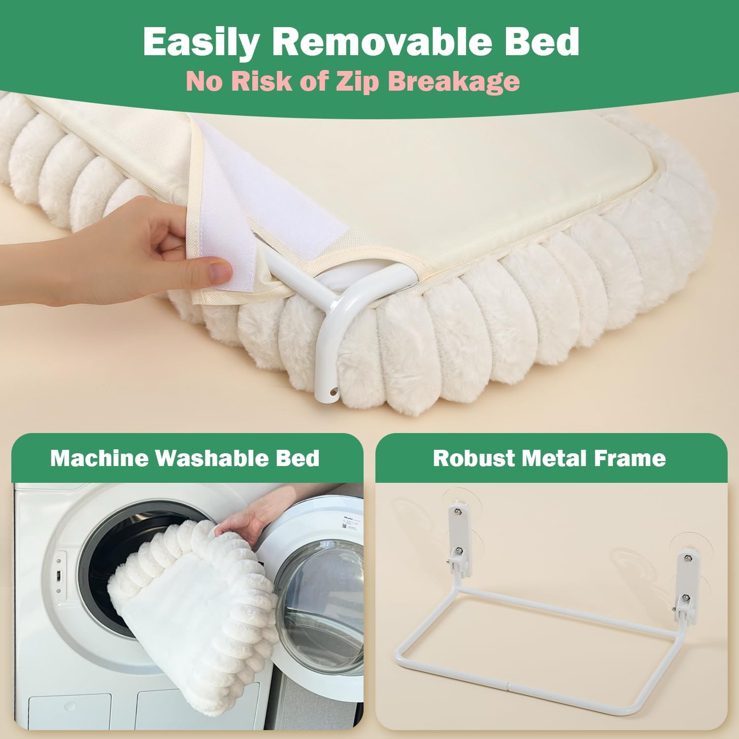SnugCloud Foldable Cat Window Perch - Cordless, Ultra Soft Machine Washable Bed with 4-Sided Bolster, Metal Frame