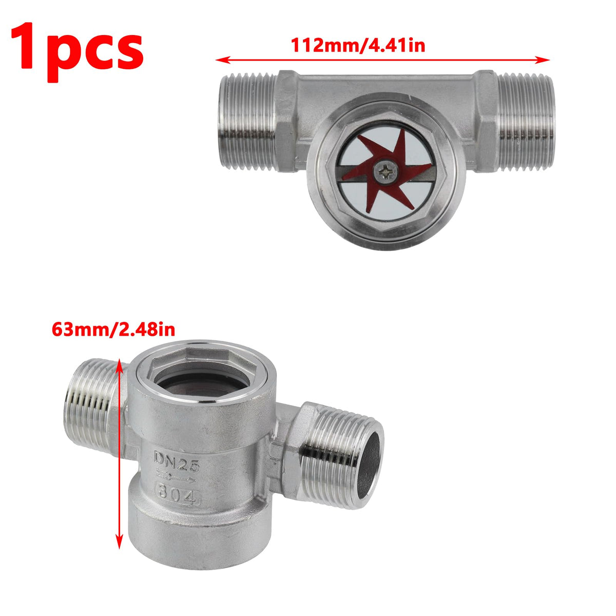 Antrader 304 Stainless Window Sight Glass Flow Indicator with Impeller,DN25