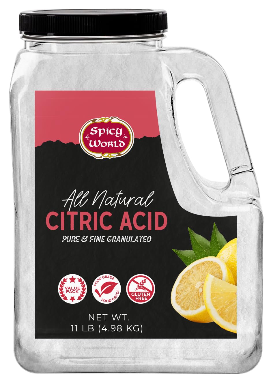 Citric Acid 11 LB Bulk Jar - All Natural, Food Grade, Non-GMO Citric Acid Powder for Cleaning, Bath Bombs, Preserving