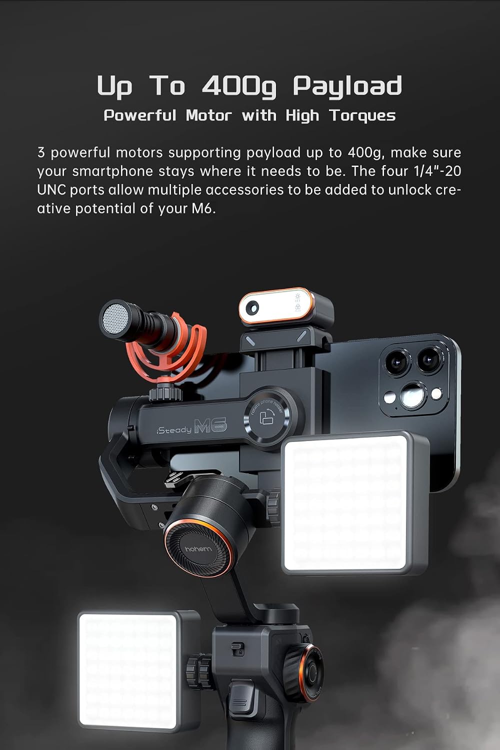 iSteady M6 Gimbal Stabilizer for Smartphone, 3-Axis Cell Phone Stabilizer Built-in OLED Display 400g Payload Reverse