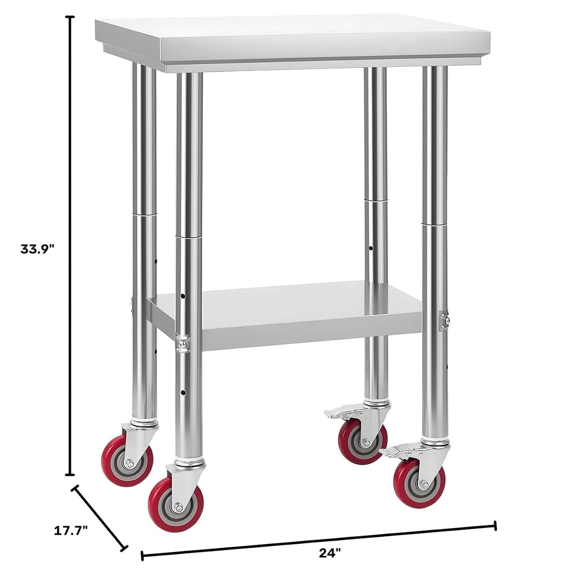 Stainless Steel Table, 24 x 18 Inches Food Prep Worktable with Wheels, Kitchen Prep Table with Adjustable Undershelf