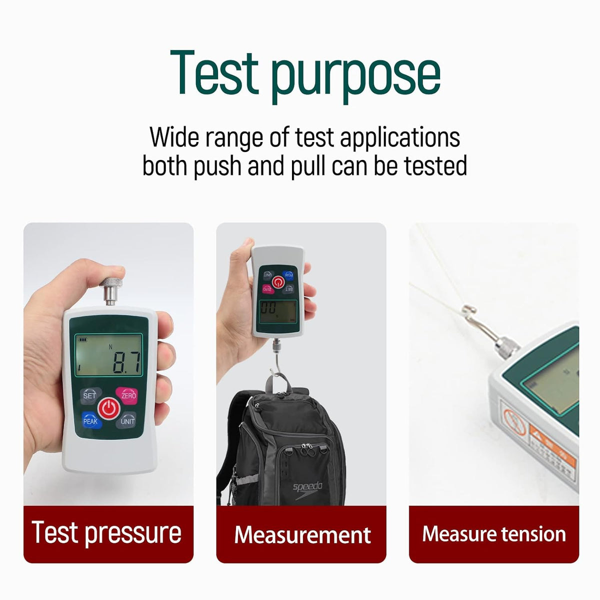 50N Digital Force Gauge Push and Pull Tester Meter with 4 Measurement Units N Kg Lb Oz, Automatic Backlight, Buzzer Alarm Function,1% Accuracy