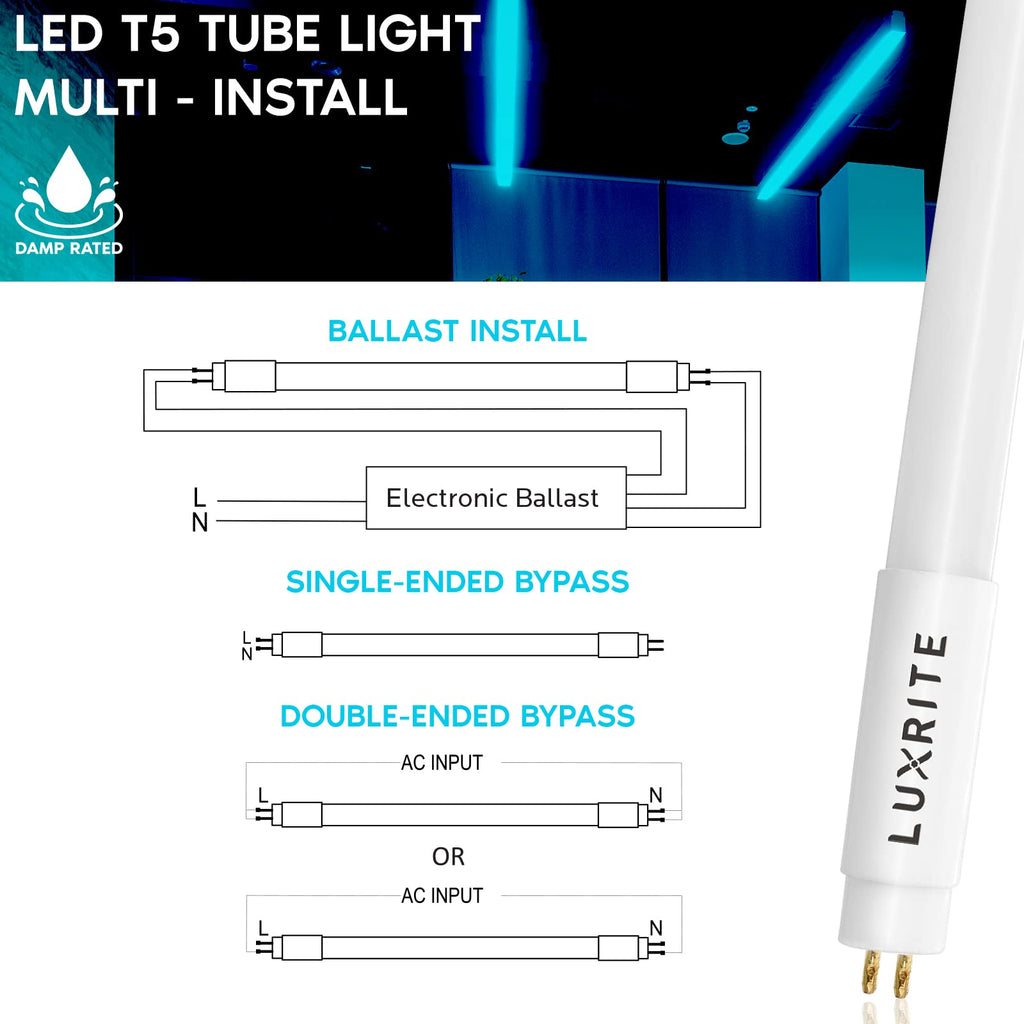 4FT T5 LED Tube Lights, Type A+B, 24W=54W, 3000LM, 5000K (4 Pack)