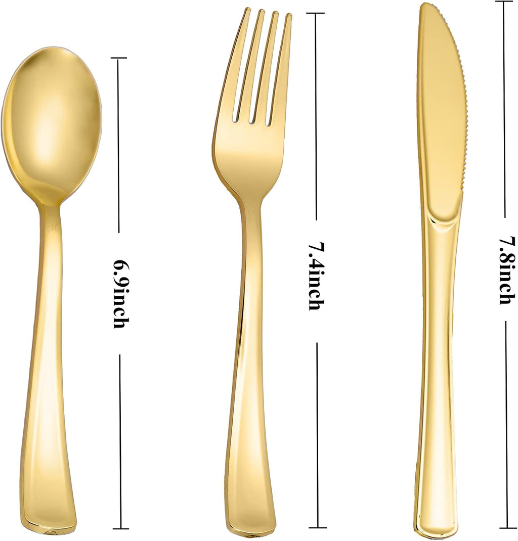 60PCS Gold Plastic Silverware, Heavy Duty Disposable Utensils/Cutlery
