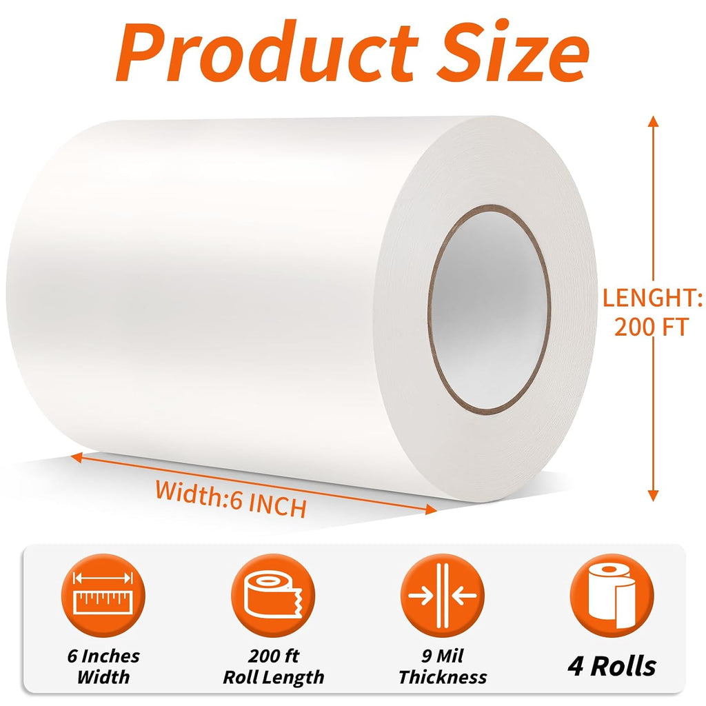 4 Rolls Vapor Barrier Tape 6 Inch x 200 FT Polyethylene Moisture Tape