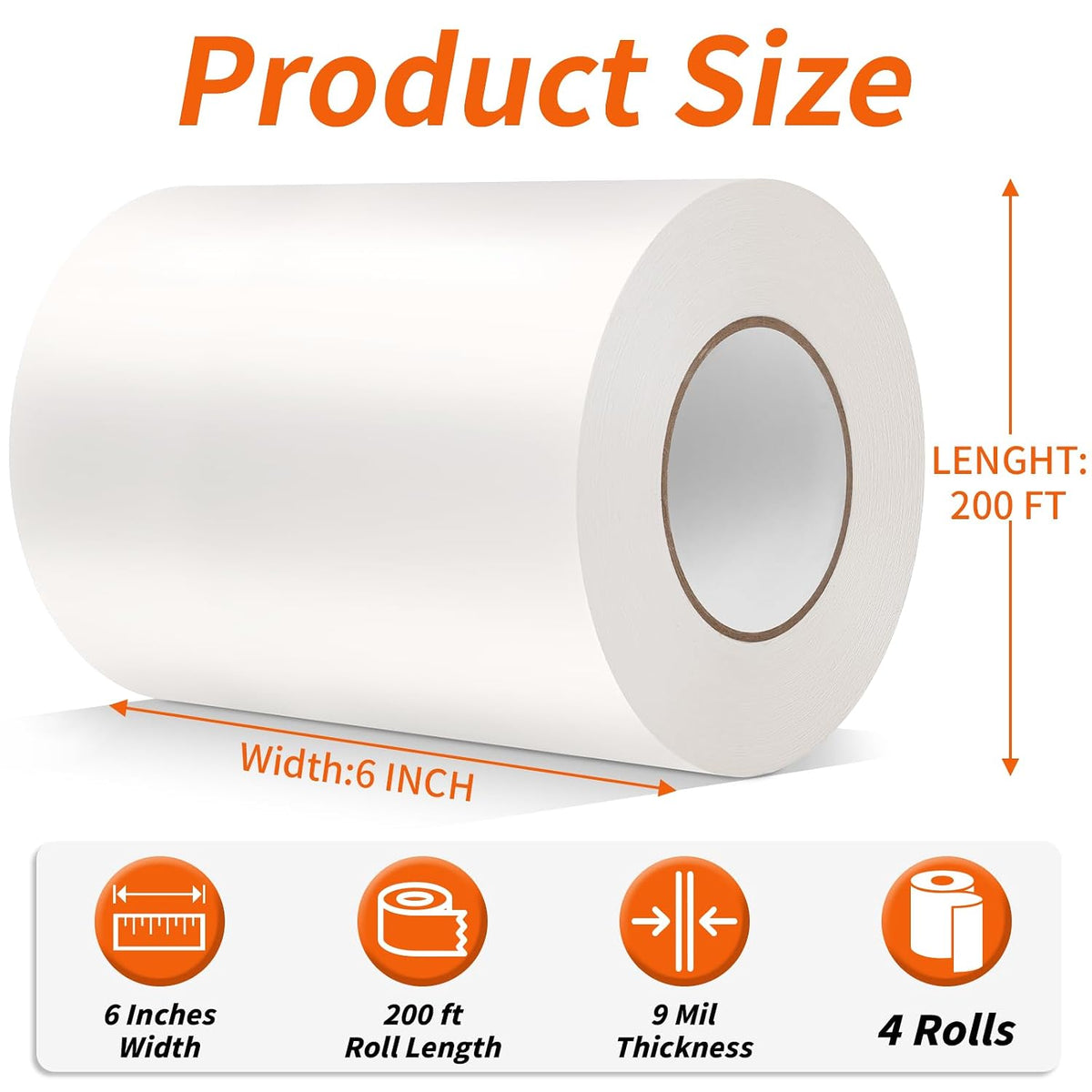 4 Rolls Vapor Barrier Tape 6 Inch x 200 FT Polyethylene Moisture Tape