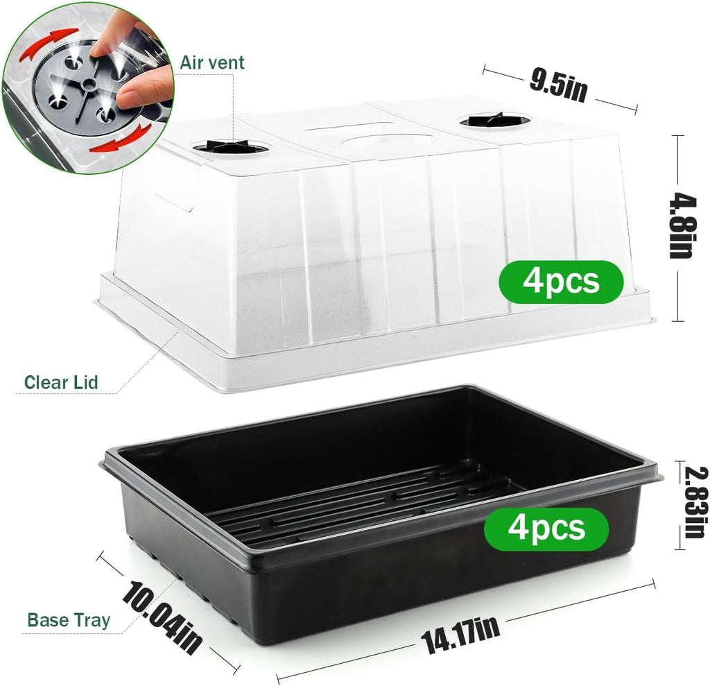 4-Pack Seed Starter Trays with 5" Tall Humidity Domes | Reusable Seed Germination Kit for Cuttings, Vegetables