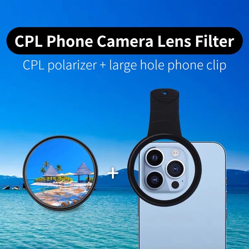52mm Clip-on CPL Phone Camera Lens Filter, Phone Lens Filter Kit, Universal CPL Filter Compatible with